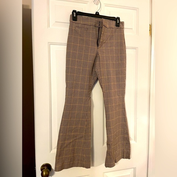 Banana Republic Woman’s Plaid Pants Size 0 Brown/Tan Dress Pants Trousers Flare - Picture 1 of 7